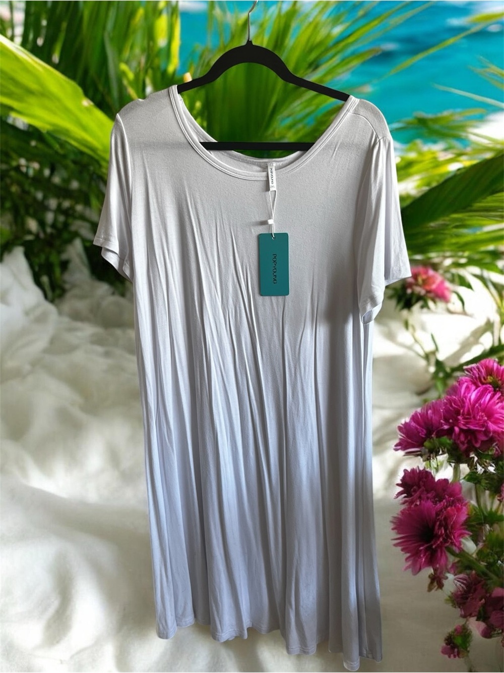 Lightweight White Mini Dress with Scoop Neck